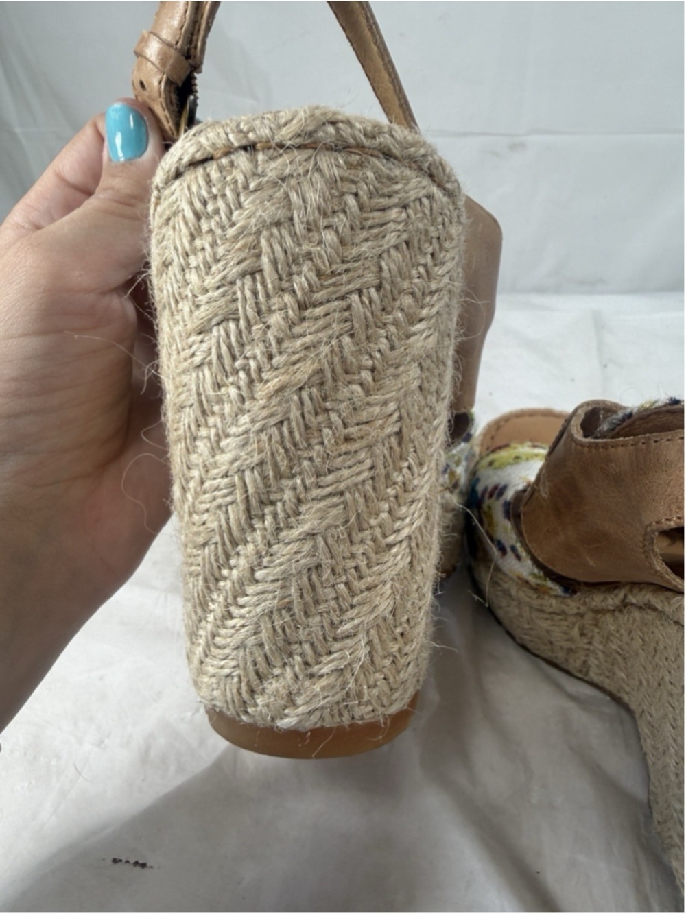 Born Brewster Platform Wedge Sandal Tapestry Leather Jute Heel Women Size 7 M - Picture 12 of 14